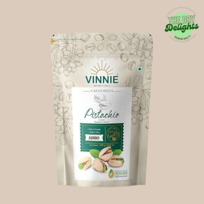 Vinnie California Jumbo Inshell Pistachios | Roasted & Salted | Natural Pista Fruit | Rich in Protein & High in Fiber | Premium Nuts & Dry Fruits | Shelled Nuts, Crunchy - 250g