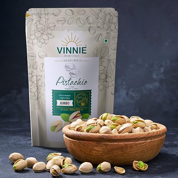 Vinnie California Jumbo Inshell Pistachios | Roasted & Salted | Natural Pista Fruit | Rich in Protein & High in Fiber | Premium Nuts & Dry Fruits | Shelled Nuts, Crunchy - 250g - Image 4