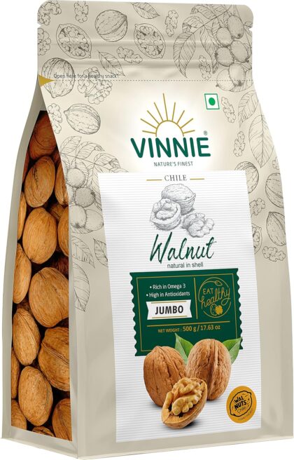 Vinnie Walnut Shell - 500g | Premium Chilean Select Akhrot | Fresh & Crunchy Walnuts Inshell|Natural Raw Whole Dry Fruits Nuts|High In Protein & Anti-Oxidants|Brain Food|Healthy Snack Gift