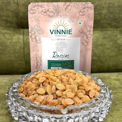 Vinnie Golden Fresh Raisins – Premium Green Kishmish | Rich in Iron & Vitamin B Fibre & Potassium | Vinnie Dry Fruits | Healthy and Tasty Snacks | Dried Grapes - 250G